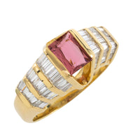 Baguette cut diamond ring with pink tourmaline-Vintage Rings-The Antique Ring Shop