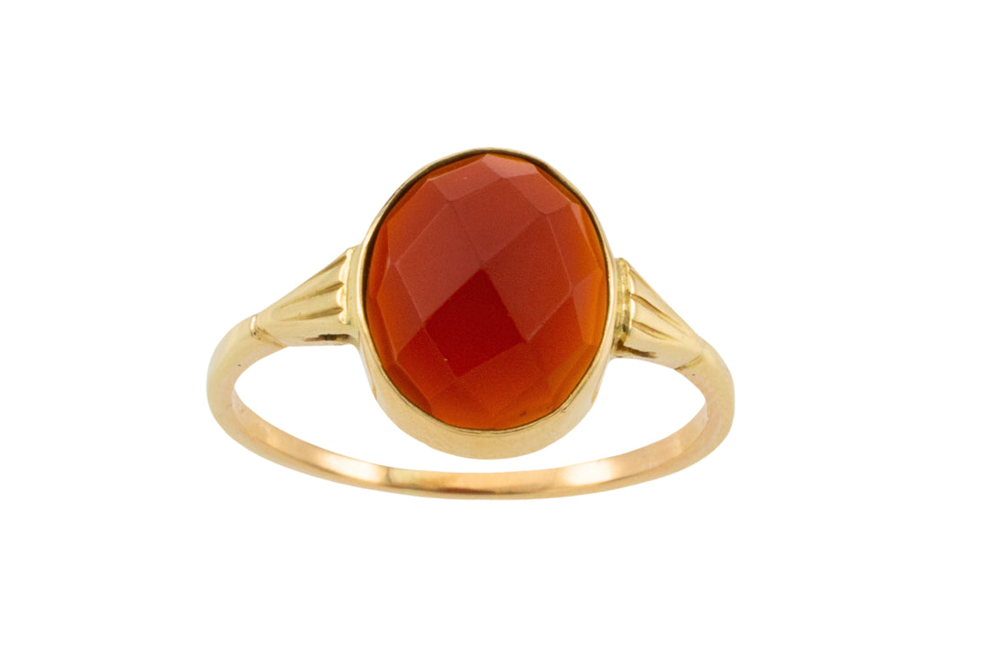 Vintage oval faceted carnelian ring in 14 carat gold-Vintage Rings-The Antique Ring Shop