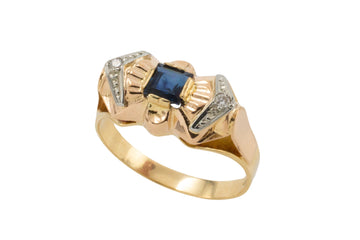 Art Deco saffier en diamanten ring