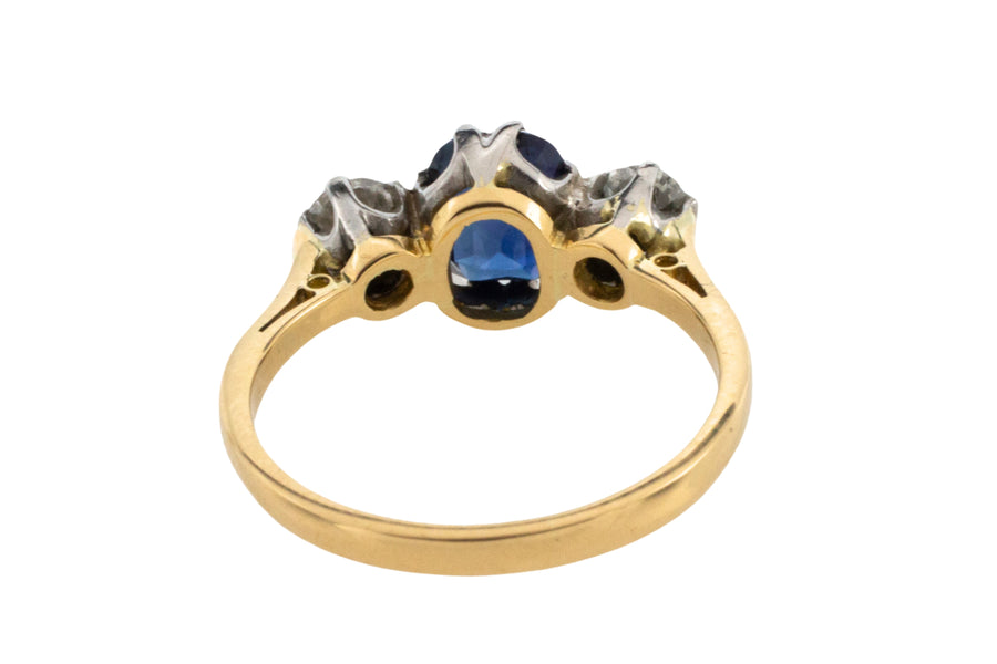 Sapphire and diamond three stone ring-engagement rings-The Antique Ring Shop