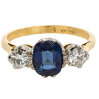 Sapphire and diamond three stone ring-engagement rings-The Antique Ring Shop