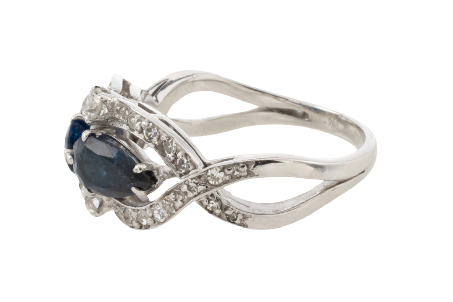 Sapphire and diamond ring in 18 carat white gold-Vintage Rings-The Antique Ring Shop