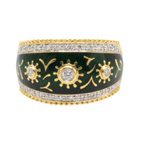 Green enamel and diamond ring in 18 carat gold-Vintage Rings-The Antique Ring Shop