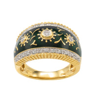 Green enamel and diamond ring in 18 carat gold-Vintage Rings-The Antique Ring Shop