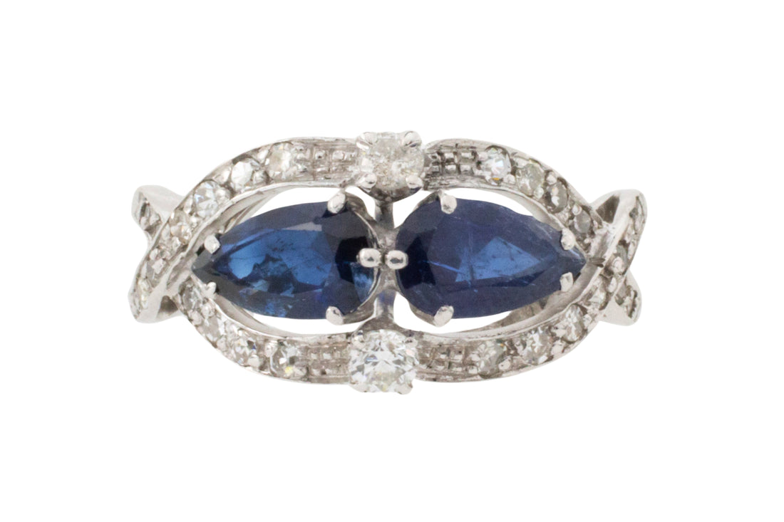 Sapphire and diamond ring in 18 carat white gold-Vintage Rings-The Antique Ring Shop