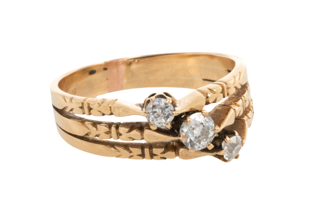 Old cut diamond three stone ring-Antique rings-The Antique Ring Shop