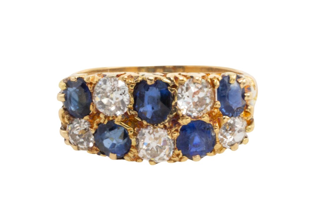 Victorian double row sapphire and diamond ring-Antique rings-The Antique Ring Shop