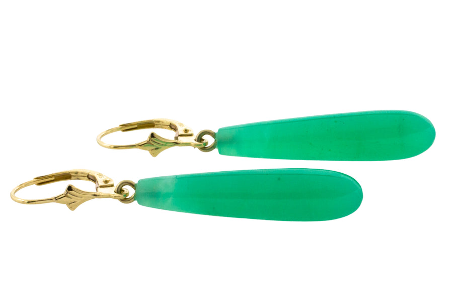 Chrysoprase pendant earrings in 14 carat gold-Earrings-The Antique Ring Shop