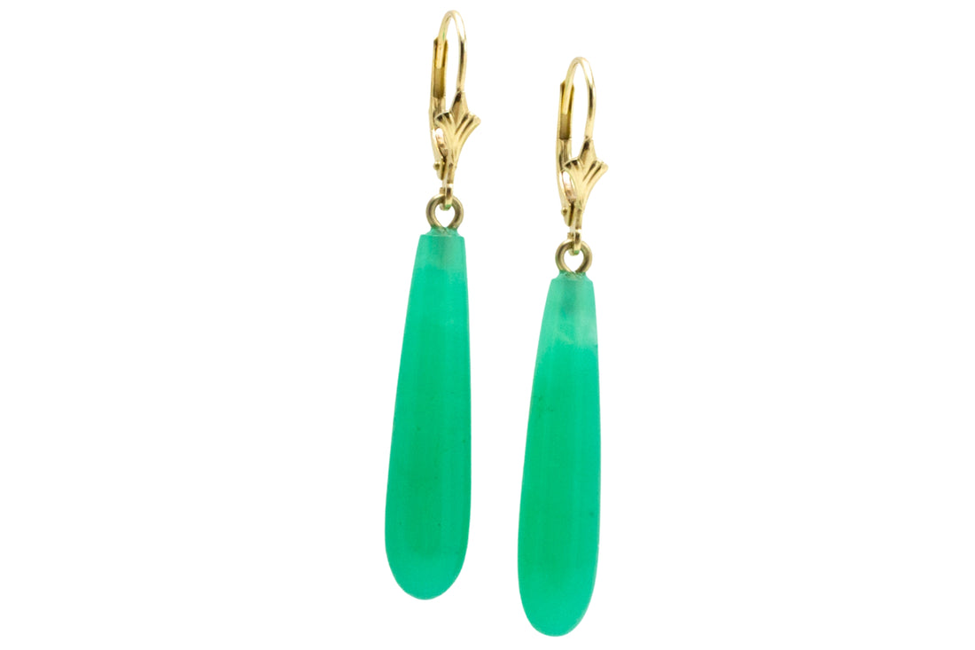 Chrysoprase pendant earrings in 14 carat gold-Earrings-The Antique Ring Shop