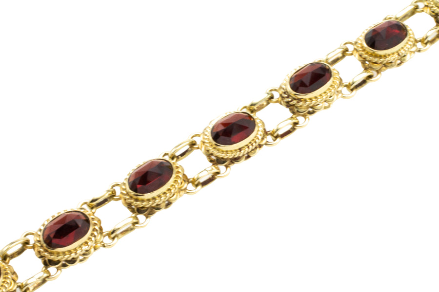 Vintage garnet bracelet in 14 carat gold-Bracelets-The Antique Ring Shop