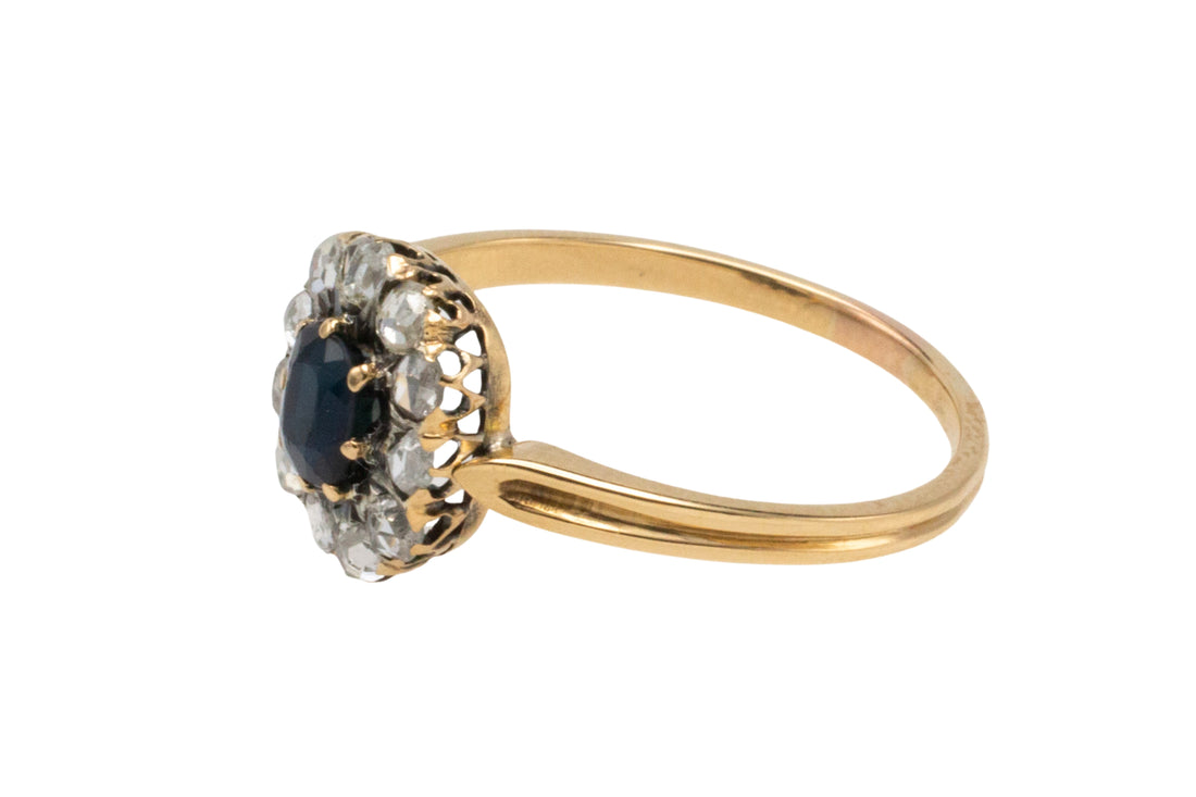 Sapphire and rose diamond cluster ring-Antique rings-The Antique Ring Shop