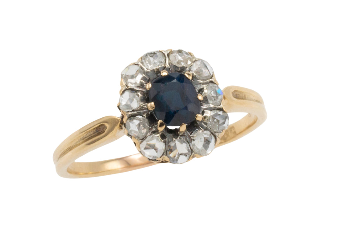 Sapphire and rose diamond cluster ring-Antique rings-The Antique Ring Shop