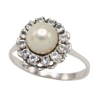 Vintage white gold pearl and diamond ring-Vintage Rings-The Antique Ring Shop