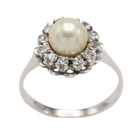 Vintage white gold pearl and diamond ring-Vintage Rings-The Antique Ring Shop