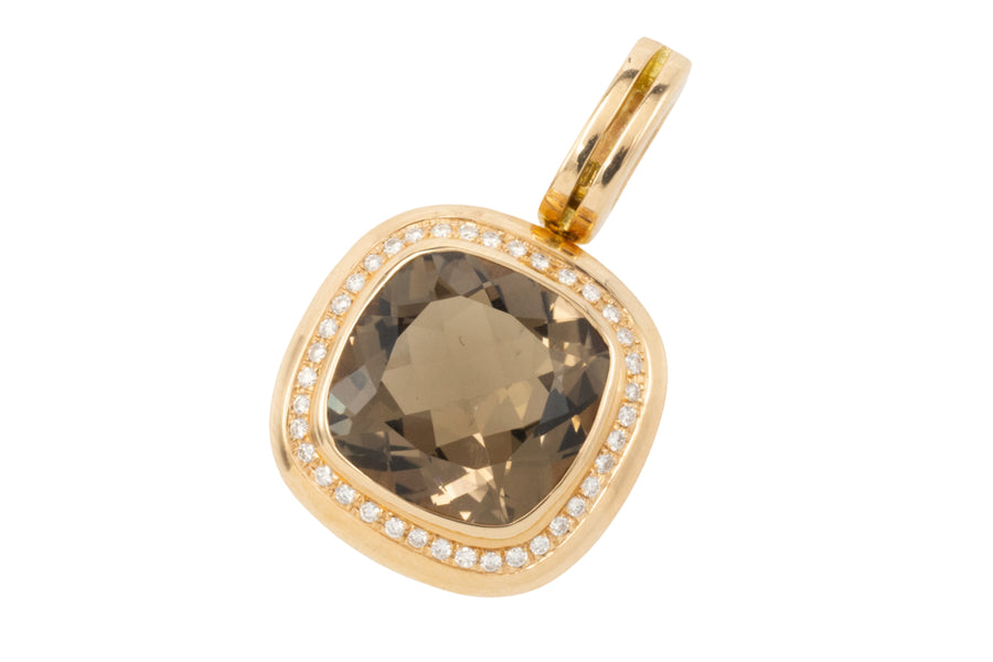 Smoked quartz and diamond pendant-Pendants-The Antique Ring Shop