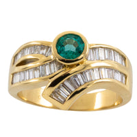 Baguette diamond and emerald ring-Vintage Rings-The Antique Ring Shop