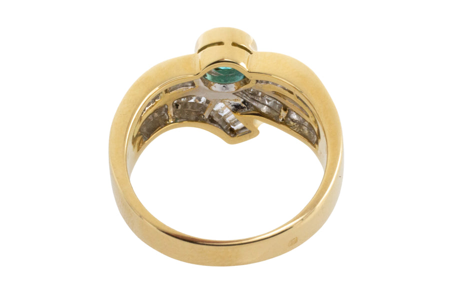 Baguette diamond and emerald ring-Vintage Rings-The Antique Ring Shop