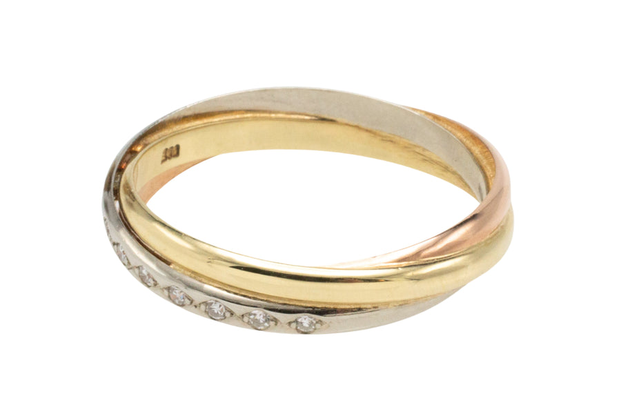 Tri color gold band with diamonds-Vintage Rings-The Antique Ring Shop