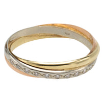 Tri color gold band with diamonds-Vintage Rings-The Antique Ring Shop