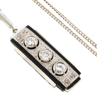 Art Deco white gold diamond and onyx pendant-Pendants-The Antique Ring Shop