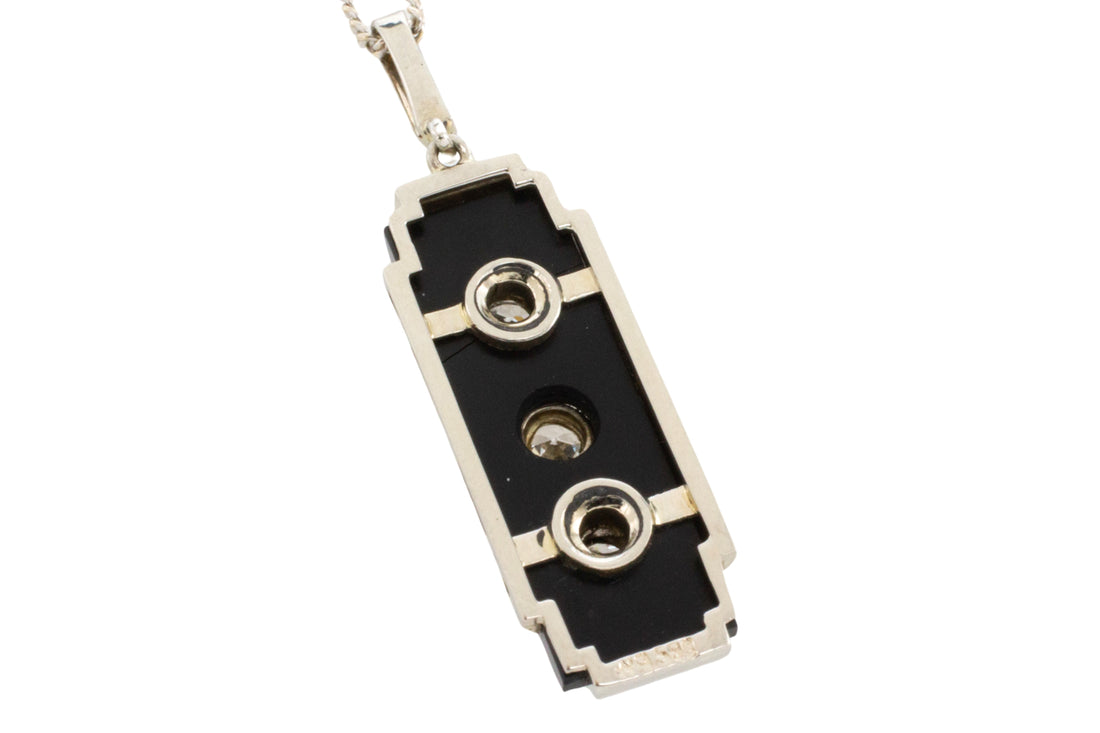 Art Deco white gold diamond and onyx pendant-Pendants-The Antique Ring Shop