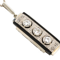 Art Deco white gold diamond and onyx pendant-Pendants-The Antique Ring Shop