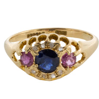 Edwardian 18 carat rose diamond sapphire and ruby ring-Antique rings-The Antique Ring Shop