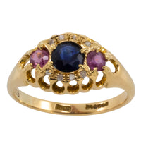 Edwardian 18 carat rose diamond sapphire and ruby ring-Antique rings-The Antique Ring Shop