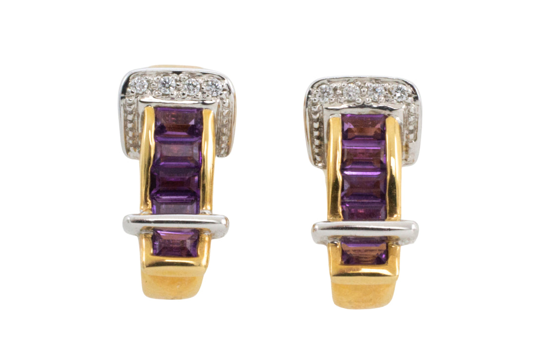 Amethyst and diamond earrings-Earrings-The Antique Ring Shop