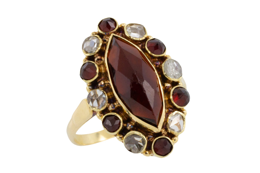 Garnet and rose diamond 14 carat gold ring-Vintage rings-The Antique Ring Shop