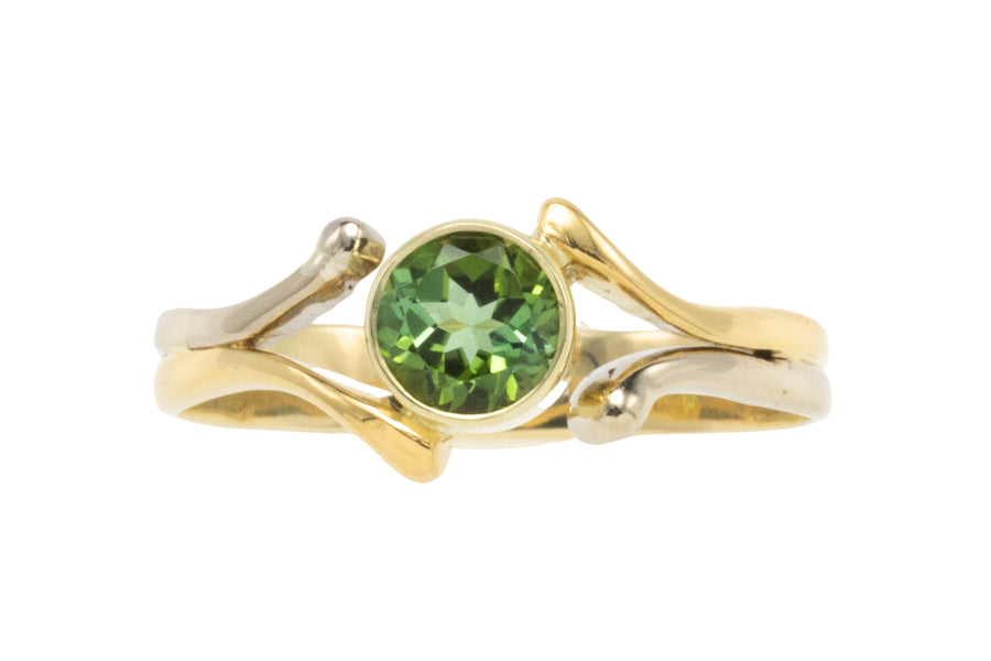 Green tourmaline ring in 14 carat gold-Vintage Rings-The Antique Ring Shop