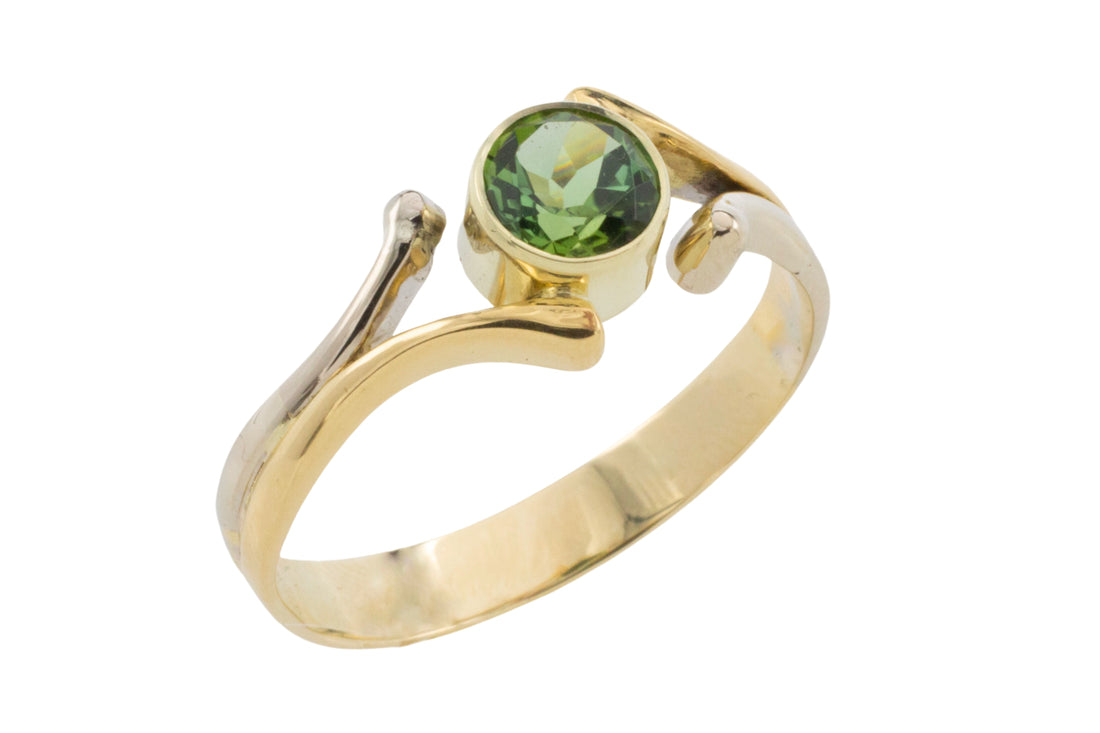 Green tourmaline ring in 14 carat gold-Vintage Rings-The Antique Ring Shop