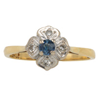 Vintage 18 carat sapphire and diamond flower ring-Vintage Rings-The Antique Ring Shop