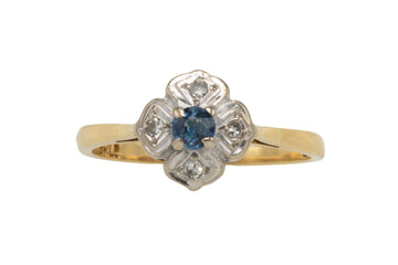 Vintage 18 carat sapphire and diamond flower ring-Vintage Rings-The Antique Ring Shop