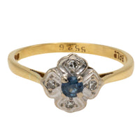 Vintage 18 carat sapphire and diamond flower ring-Vintage Rings-The Antique Ring Shop