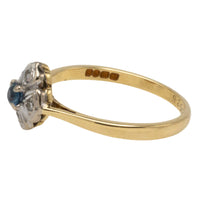 Vintage 18 carat sapphire and diamond flower ring-Vintage Rings-The Antique Ring Shop