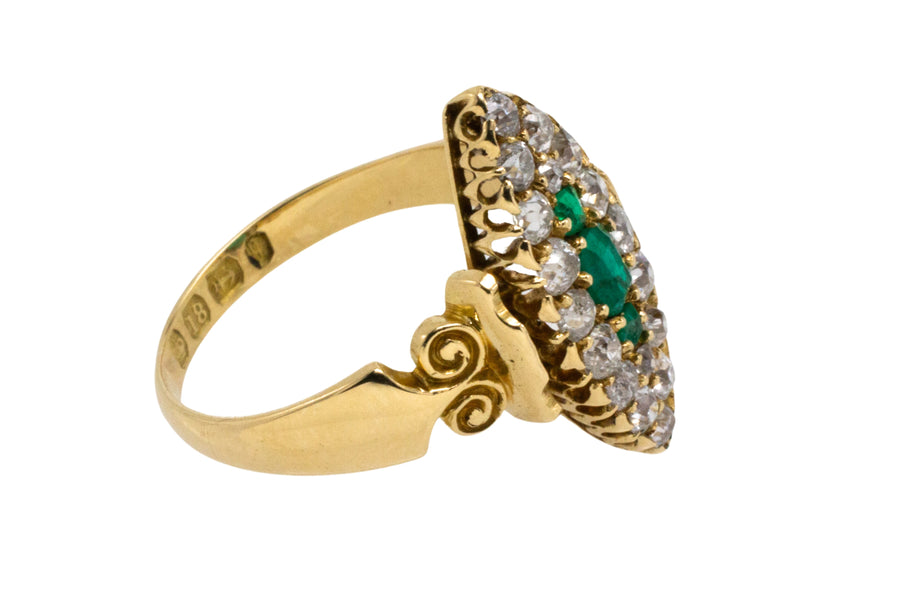 Emerald and diamond marquise ring from 1890-Antique rings-The Antique Ring Shop