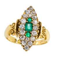 Emerald and diamond marquise ring from 1890-Antique rings-The Antique Ring Shop