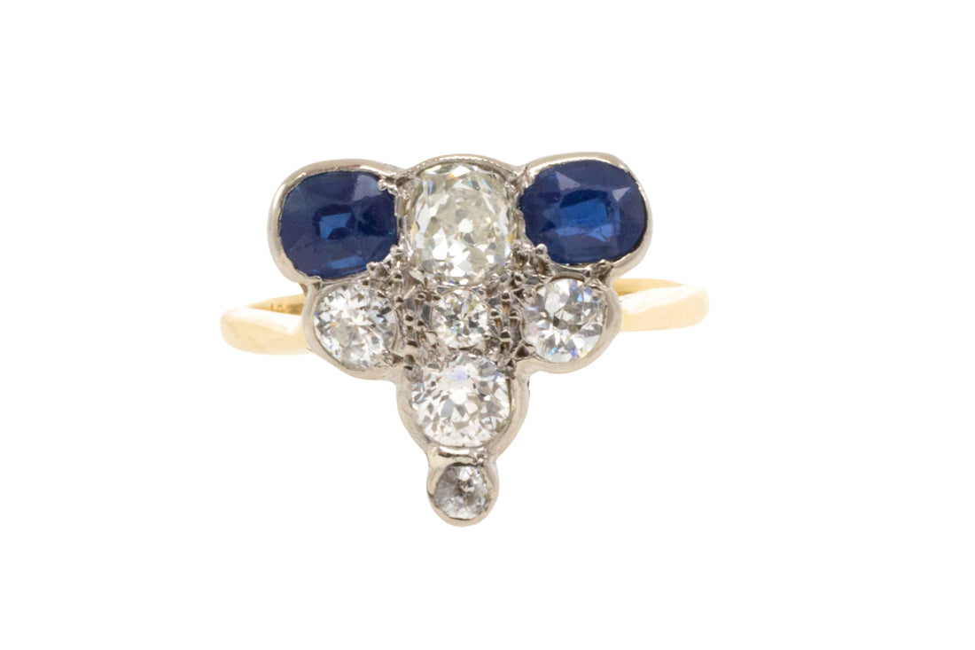 Edwardian 18 carat gold sapphire and old cut diamond ring-Antique rings-The Antique Ring Shop