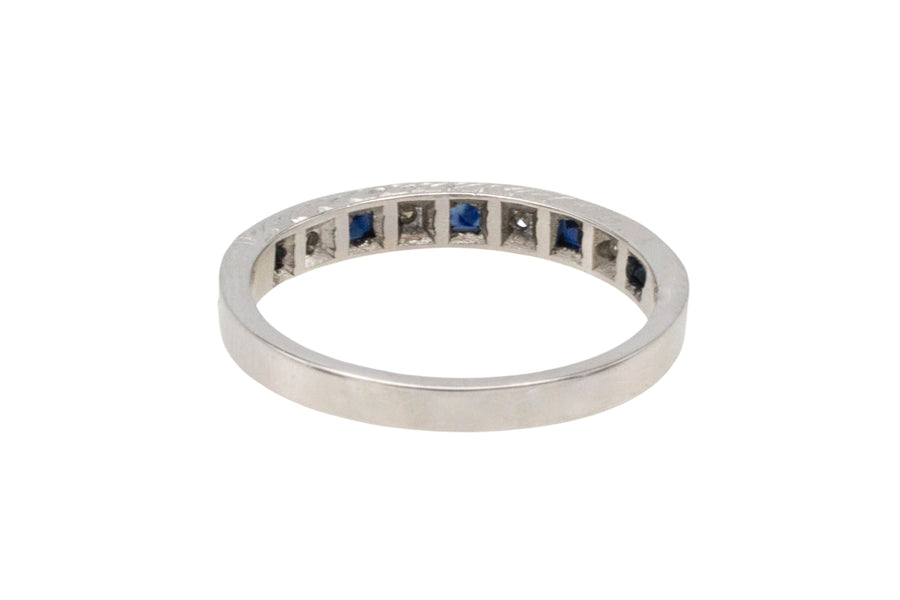 White gold sapphire and diamond band-wedding rings-The Antique Ring Shop