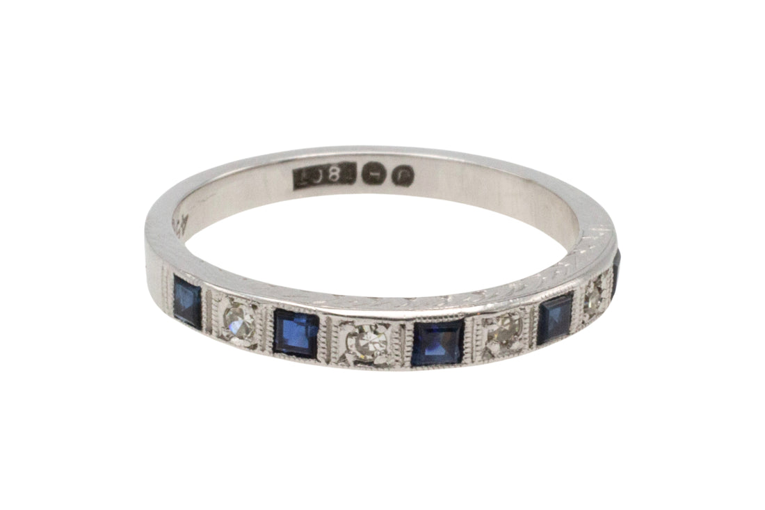 White gold sapphire and diamond band-wedding rings-The Antique Ring Shop