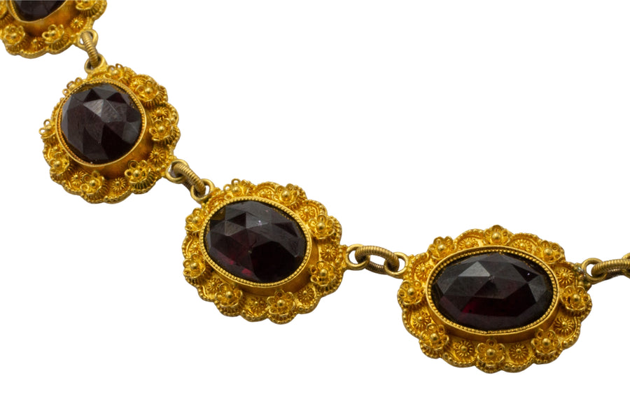 Antique garnet boat collier in 18 carat gold-Necklaces-The Antique Ring Shop