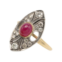 Vintage cabochon ruby and diamond marquise shaped ring-Vintage Rings-The Antique Ring Shop