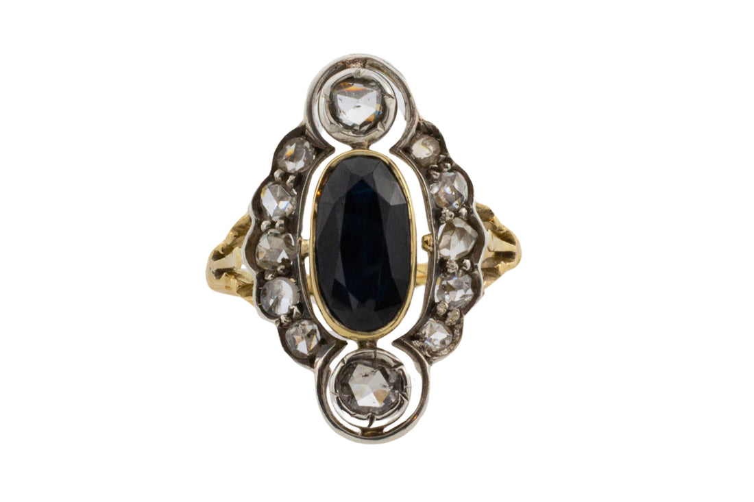 Sapphire and rose diamond marquise ring-Antique rings-The Antique Ring Shop