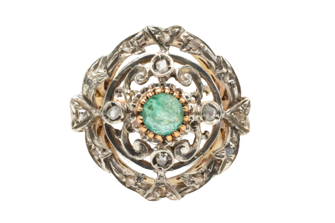 Antique Emerald and rose cut diamond ring-Antique rings-The Antique Ring Shop