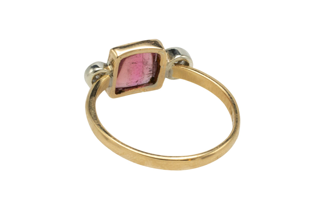 Vintage three stone tourmaline and diamond ring-Vintage Rings-The Antique Ring Shop