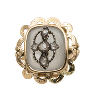 Gold agate ring with rose diamonds in silver-Vintage Rings-The Antique Ring Shop