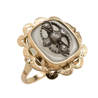 Gold agate ring with rose diamonds in silver-Vintage Rings-The Antique Ring Shop