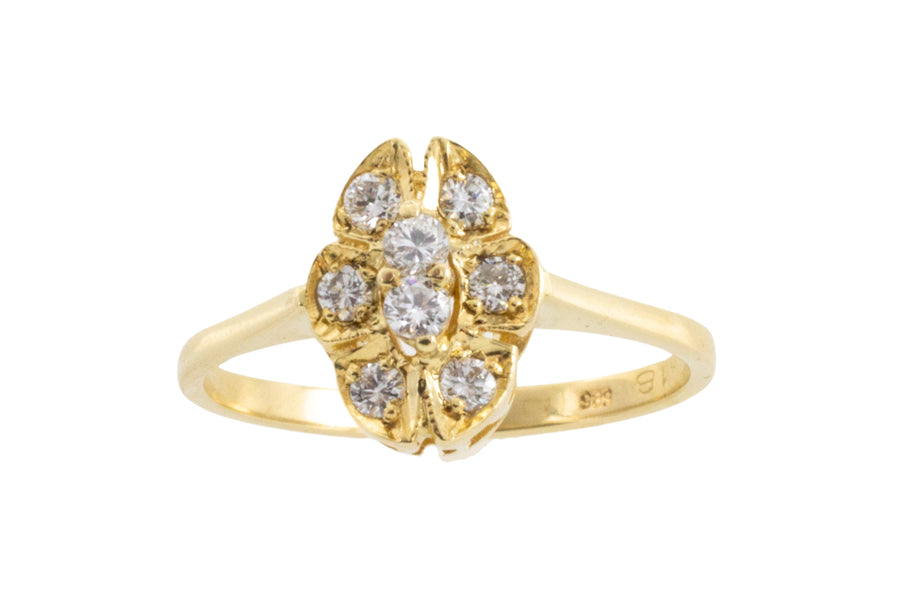 Oval diamond cluster ring in 14 carat gold-engagement rings-The Antique Ring Shop