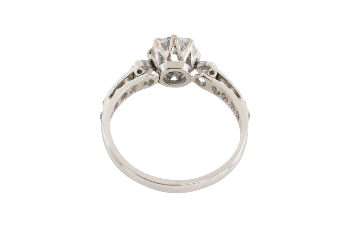 Vintage platinum ring with old cut diamonds-engagement rings-The Antique Ring Shop